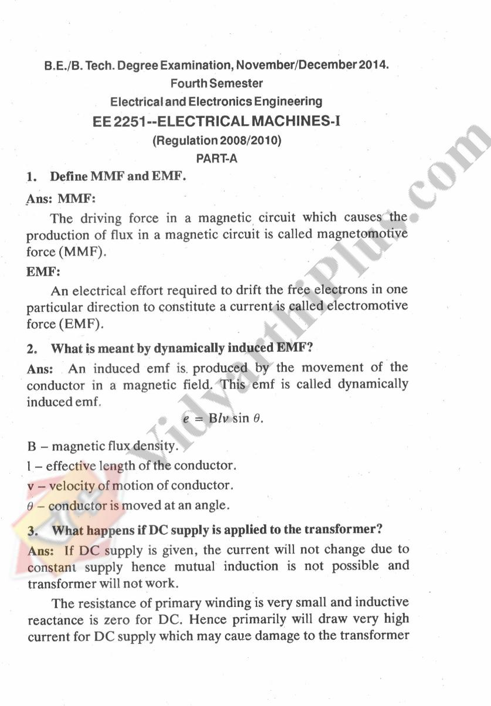Electrical Machine I Solved Question Paper 2015 Edition