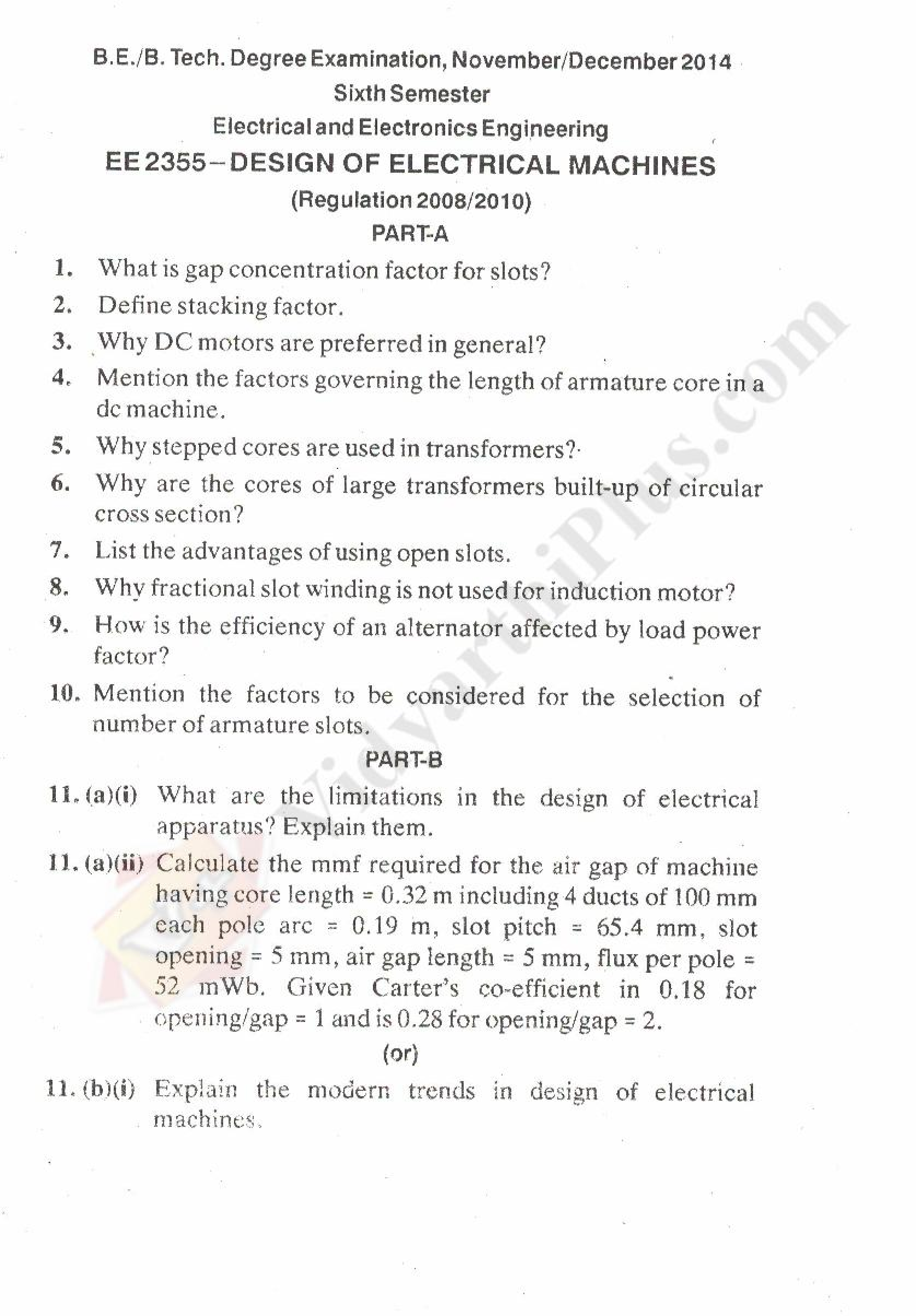 Design of Electrical Machines Solved Question Papers - 2015 Edition (Anna University)