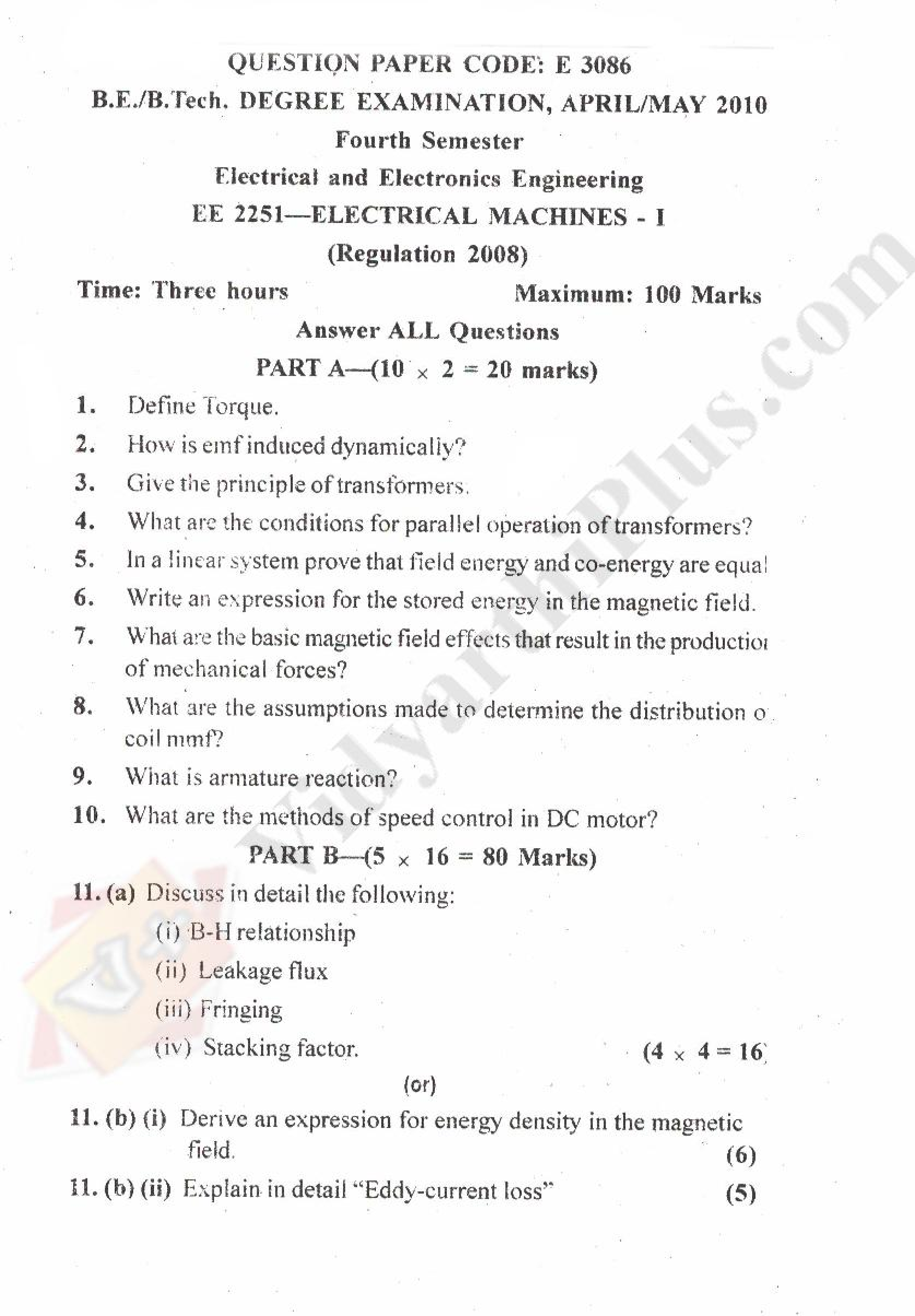 Electrical Machines I Solved Question Papers 2015 Edition