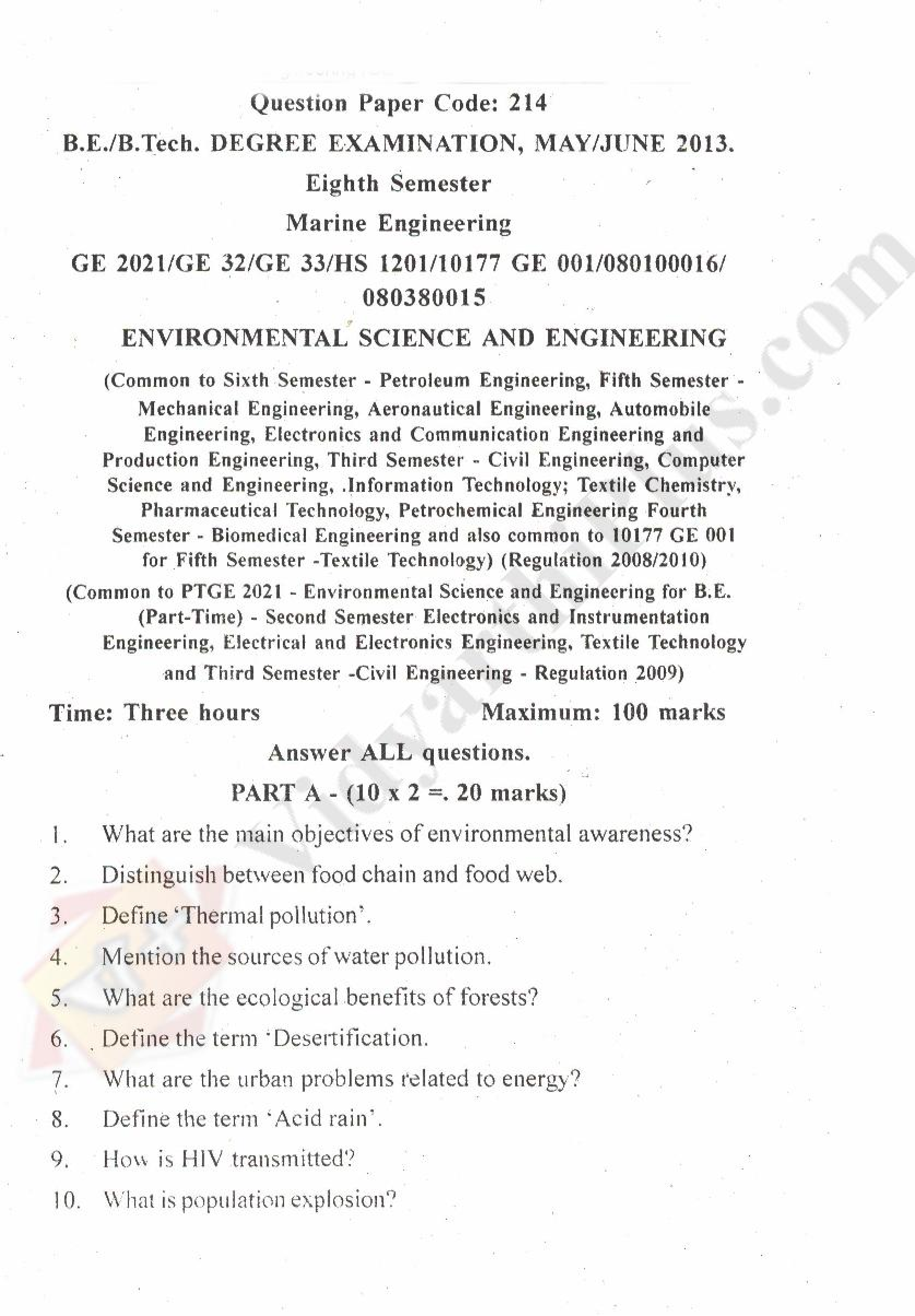 Environmental Science And Engineering Solved Question Papers - 2015 Edition