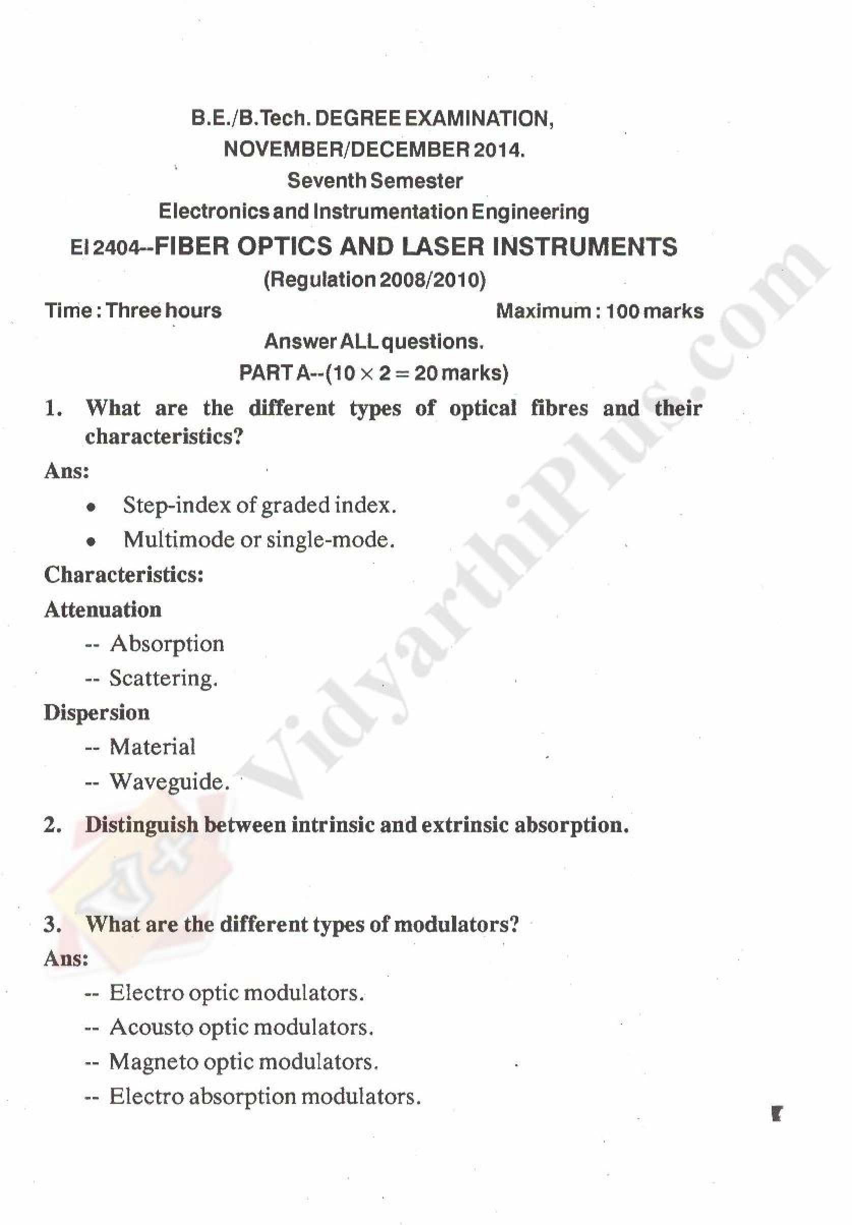 Fiber Optics And Laser Instruments Solved Question Papers 2015 Edition