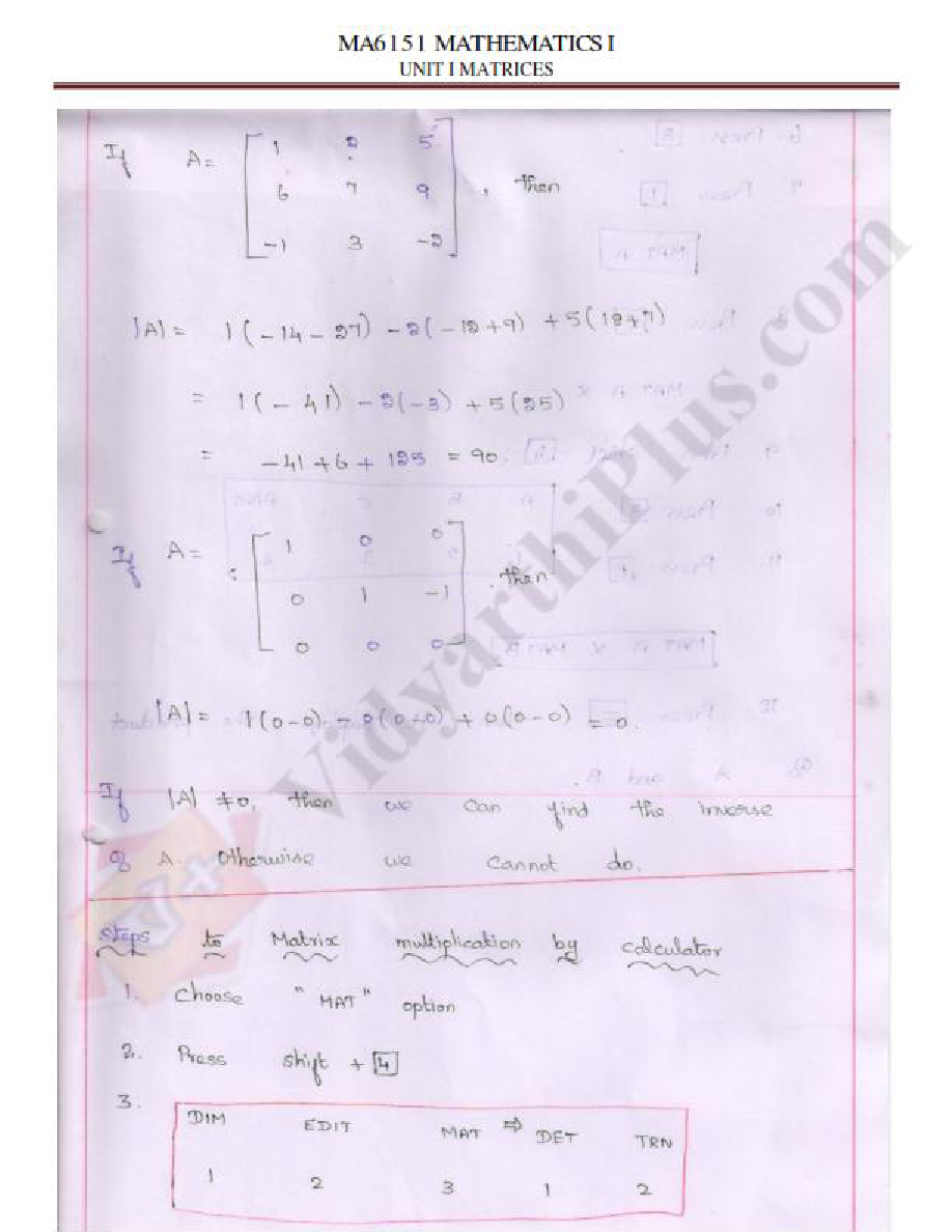 Mathematics-I (Units 1 and 2) Premium Lecture Notes - Sridhar Edition