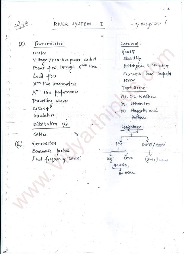 Power System I (GATE) Premium Lecture Notes - Balaji Edition