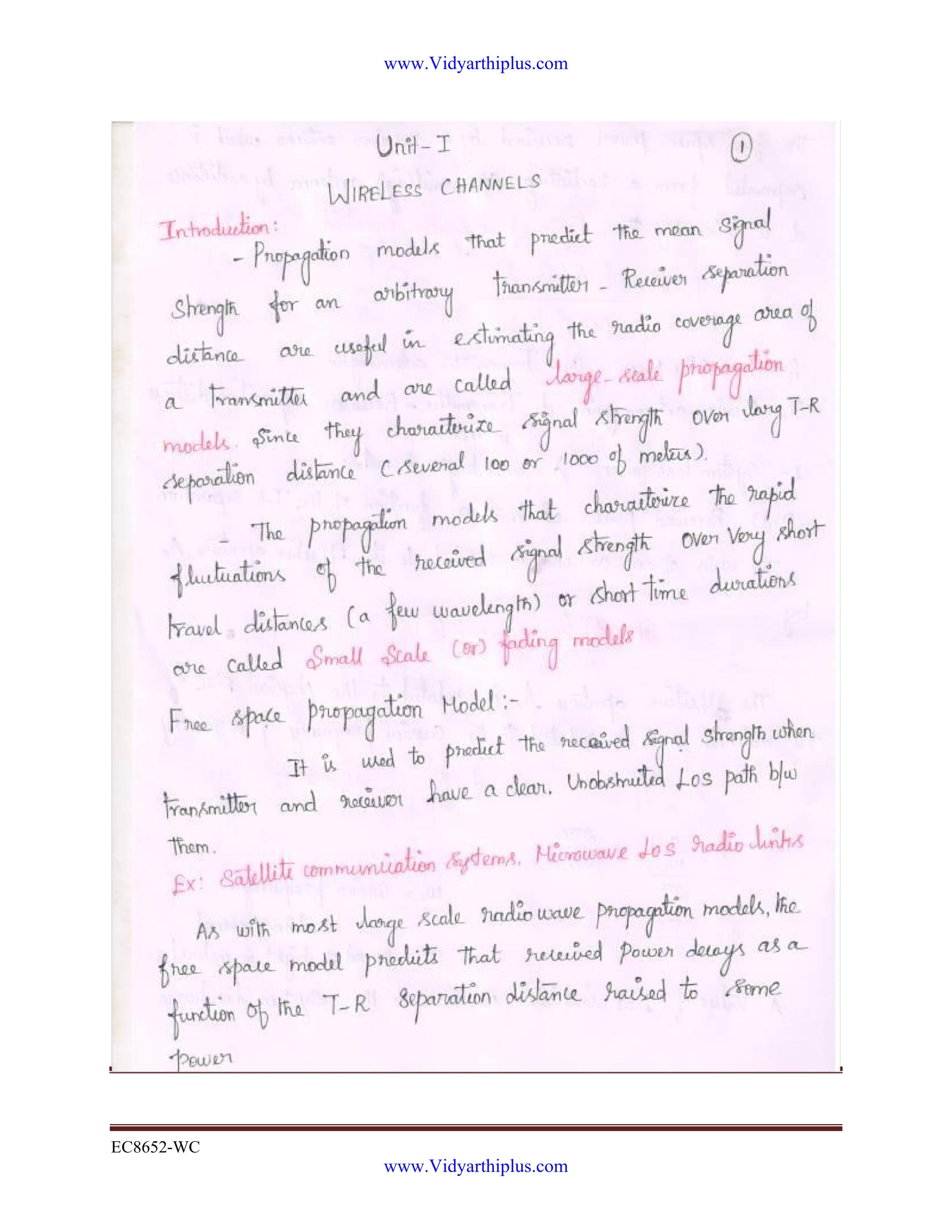 Wireless Communication Handwritten Lecture Notes - Mabel Rajakumari Edition