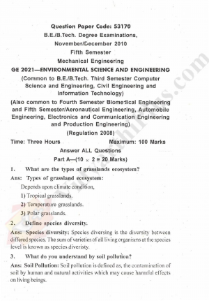 Environmental Science And Engineering Solved Question Papers - 2015 Edition