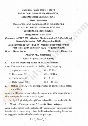 Medical Electronics Solved Question Papers - 2015 Edition