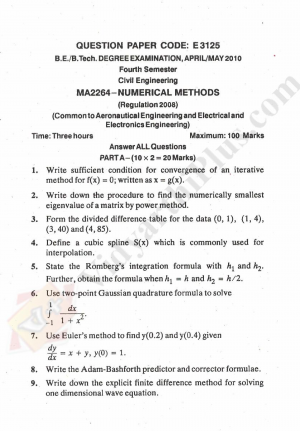 Numerical Methods Solved Question Papers - 2015 Edition