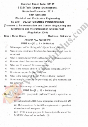 Object Oriented Programming Language Solved Question Paper - 2015 Edition