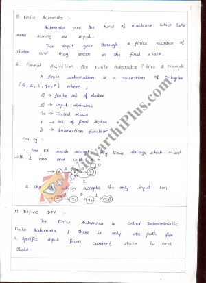 Theory Of Computation Two Marks Question With Answers Handwritten Premium Lecture Notes - Nandhini Ganesan Edition